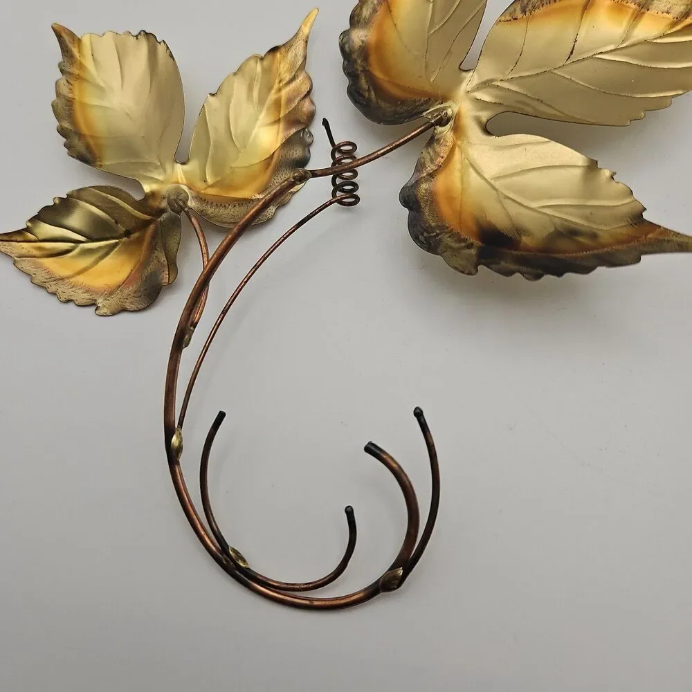 Vtg Gold Bronze Color Leaves Metallic Wall Hanging Home Floral Decor MCM